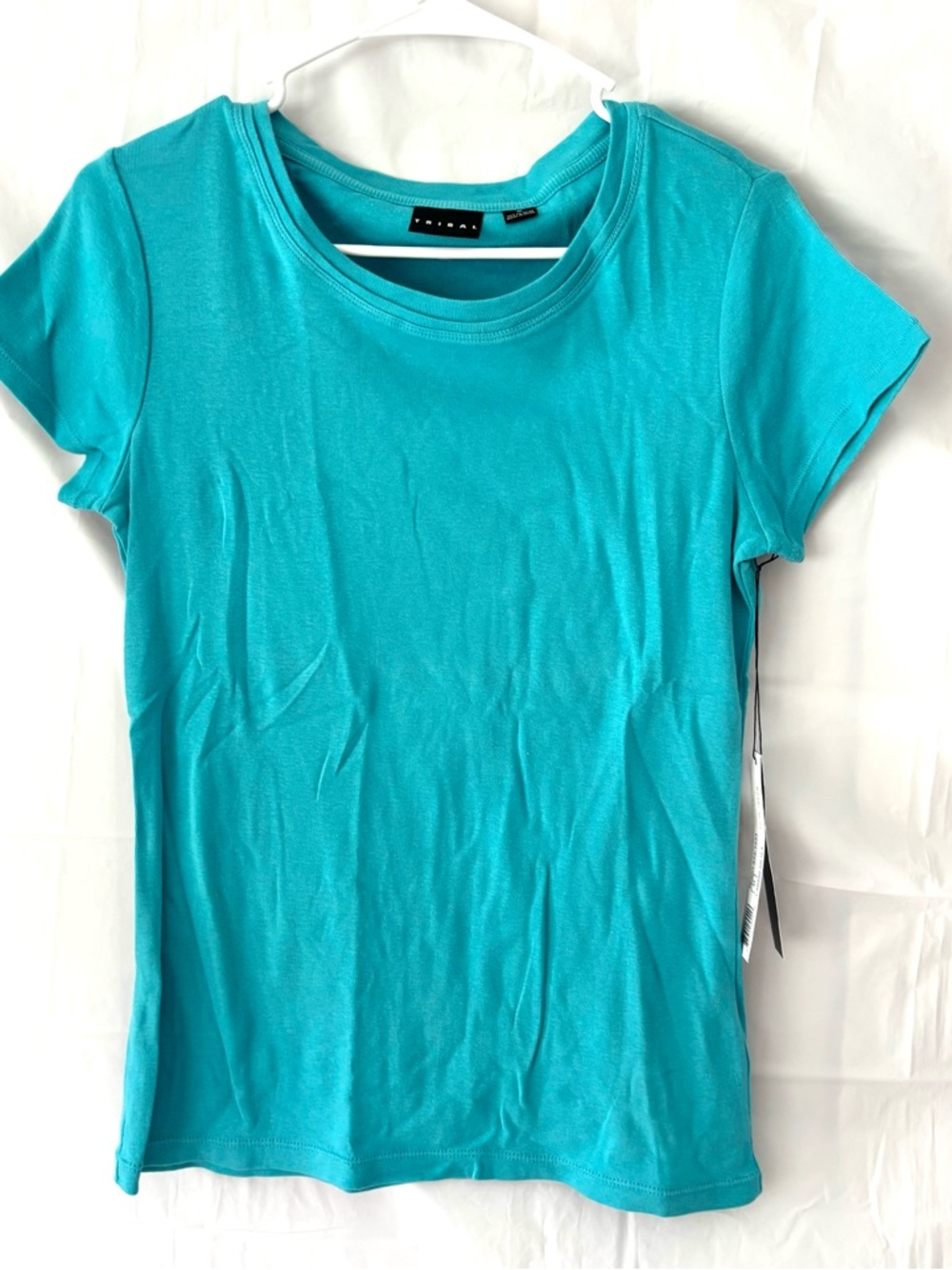 NWT Tribal Blue Cotton Short Sleeve Crew Neck Top SZ M